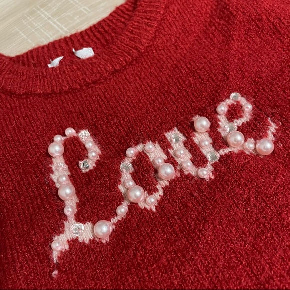 Tahari Girls Pearl and Rhinestone Love Sweater - Picture 2 of 7